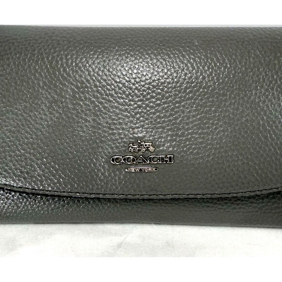 Coach Pebbled Gray Leather Slim Envelope Wallet Clutch snap closure - Picture 2 of 14